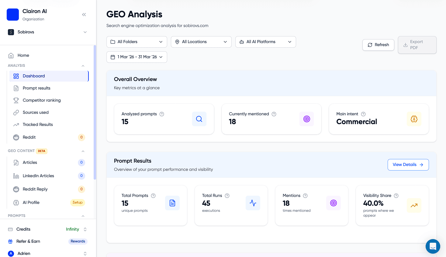 Clairon Platform Dashboard